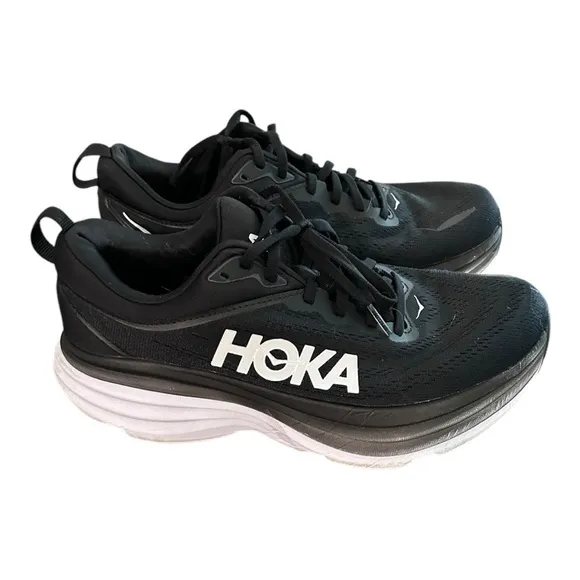 Hoka Bondi 8 Black/White Running Shoes 9.5 Wide Womens