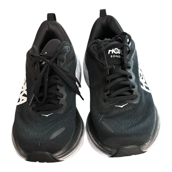 Hoka Bondi 8 Black/White Running Shoes 9.5 Wide Womens