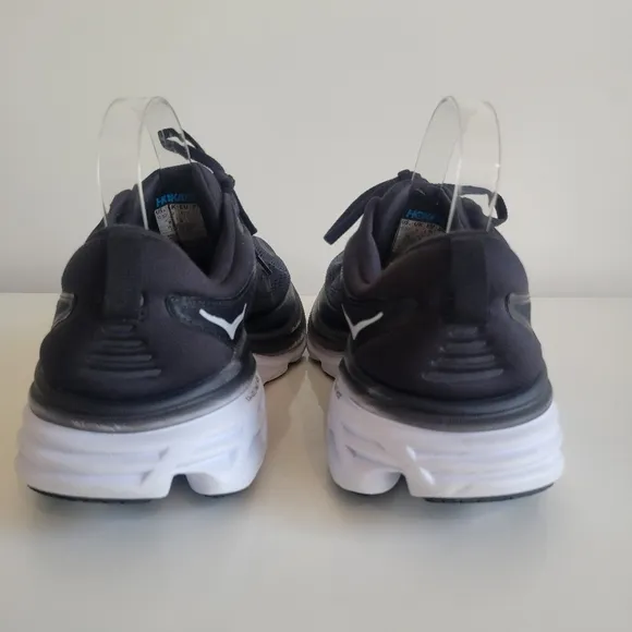 Hoka One Bondi 8 Black Running Shoes Womens Size 10.5 Wide 1127954 BWHT