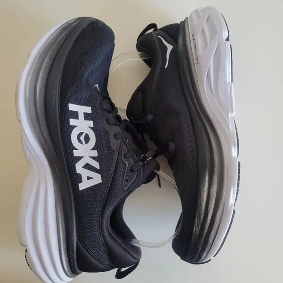 Hoka One Bondi 8 Black Running Shoes Womens Size 10.5 Wide 1127954 BWHT
