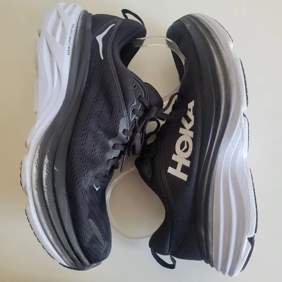 Hoka One Bondi 8 Black Running Shoes Womens Size 10.5 Wide 1127954 BWHT