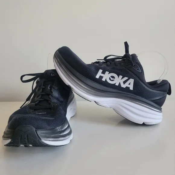 Hoka One Bondi 8 Black Running Shoes Womens Size 10.5 Wide 1127954 BWHT