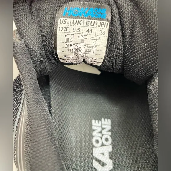 Hoka One One Bondi 7 Wide Mens Sneakers Running Shoes 10 2E Black