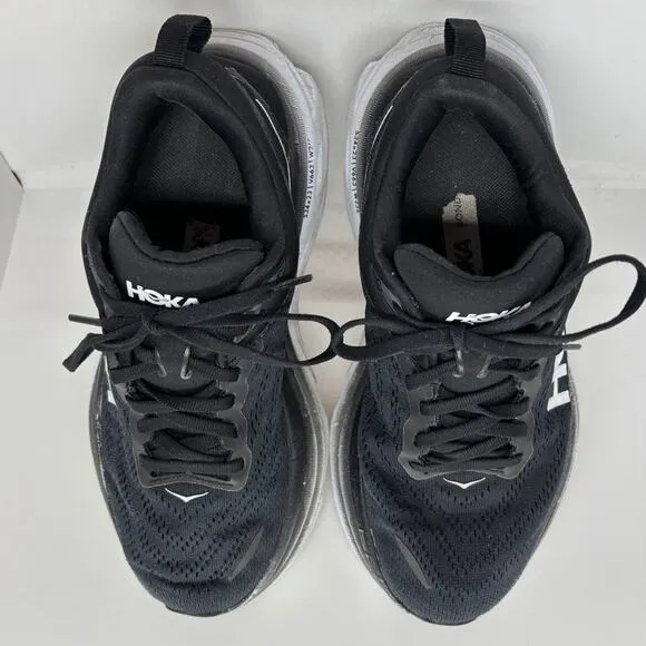 HOKA One One BONDI 8 Women's Size 7.5 D Wide Black White Athletic Sneakers Shoes