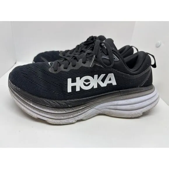 HOKA One One BONDI 8 Women's Size 7.5 D Wide Black White Athletic Sneakers Shoes