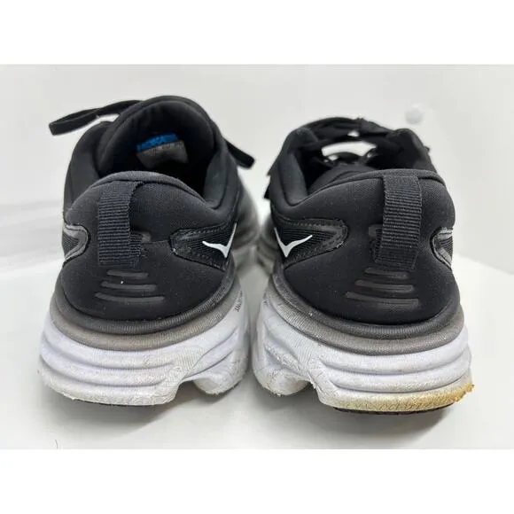 HOKA One One BONDI 8 Women's Size 7.5 D Wide Black White Athletic Sneakers Shoes