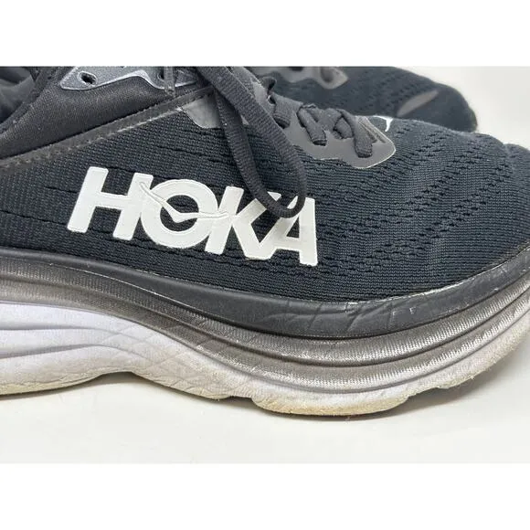 HOKA One One BONDI 8 Women's Size 7.5 D Wide Black White Athletic Sneakers Shoes