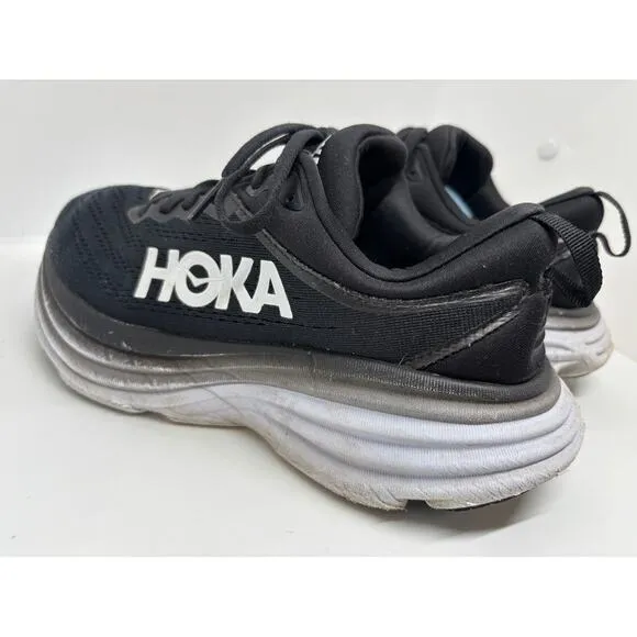 HOKA One One BONDI 8 Women's Size 7.5 D Wide Black White Athletic Sneakers Shoes