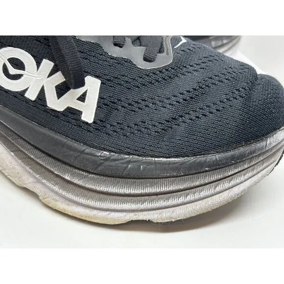 HOKA One One BONDI 8 Women's Size 7.5 D Wide Black White Athletic Sneakers Shoes