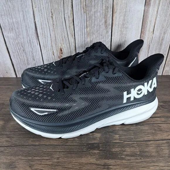 Hoka One One Clifton 9 Black White Men's Wide Sz 14 W (2E) Running Shoes (VGC)