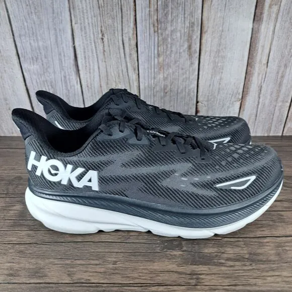 Hoka One One Clifton 9 Black White Men's Wide Sz 14 W (2E) Running Shoes (VGC)