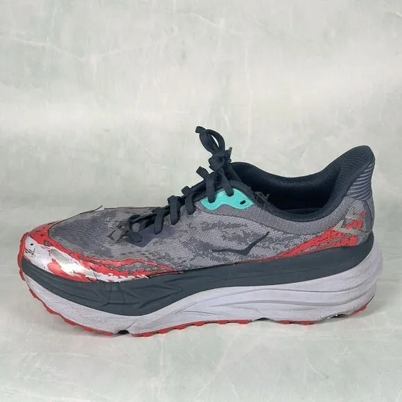 Hoka One One Shoes Mens Size 10.5 D Stinson 7 Trail Running Gray Red Hiking