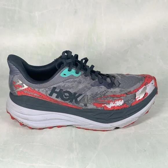 Hoka One One Shoes Mens Size 10.5 D Stinson 7 Trail Running Gray Red Hiking
