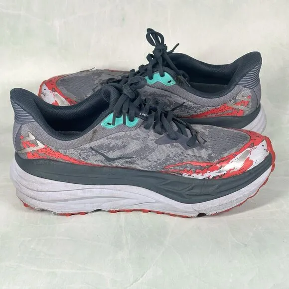 Hoka One One Shoes Mens Size 10.5 D Stinson 7 Trail Running Gray Red Hiking