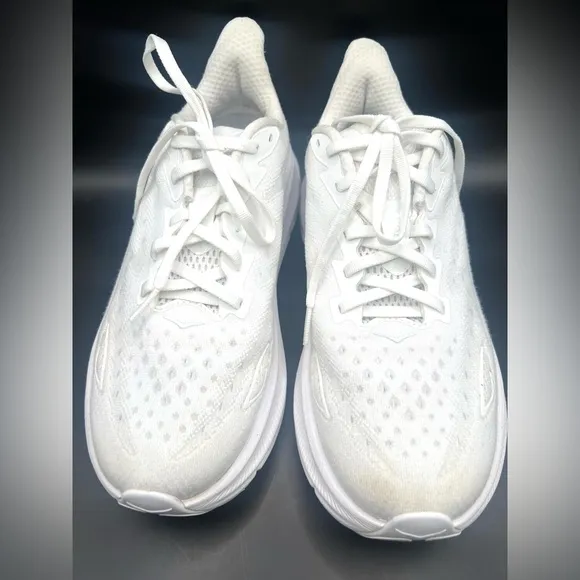 Hoka Women's White Running Shoes- Clifton 9, Pre-Owned, Some discoloration, 8D