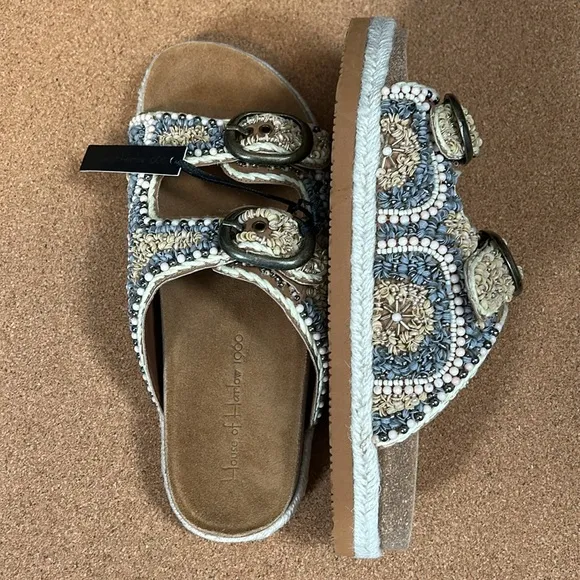 House of Harlow 1960 Natural Tones Embellished Sandals Size 8 New