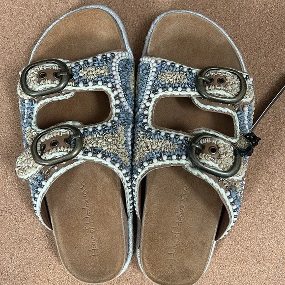 House of Harlow 1960 Natural Tones Embellished Sandals Size 8 New