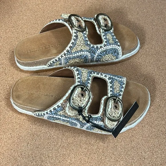 House of Harlow 1960 Natural Tones Embellished Sandals Size 8 New