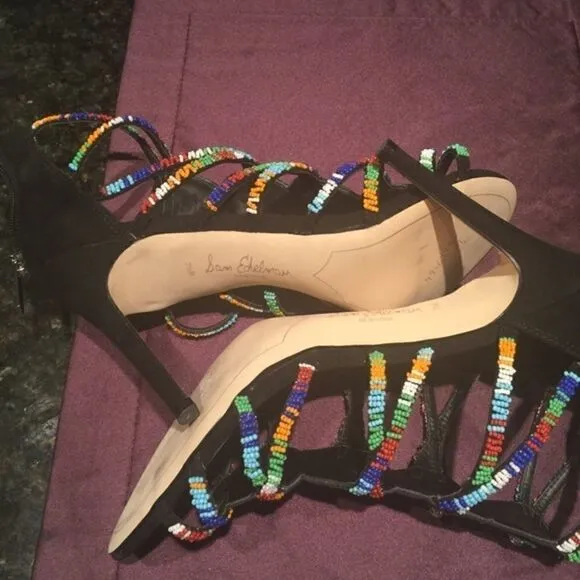 🌷HP🌷Multi-colored beads strappy suede highheel