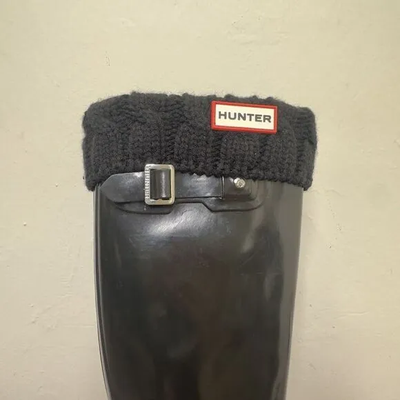 Hunter Original‎ Tall Boot Logo Women's Size 5 Black Gloss Waterproof With Socks