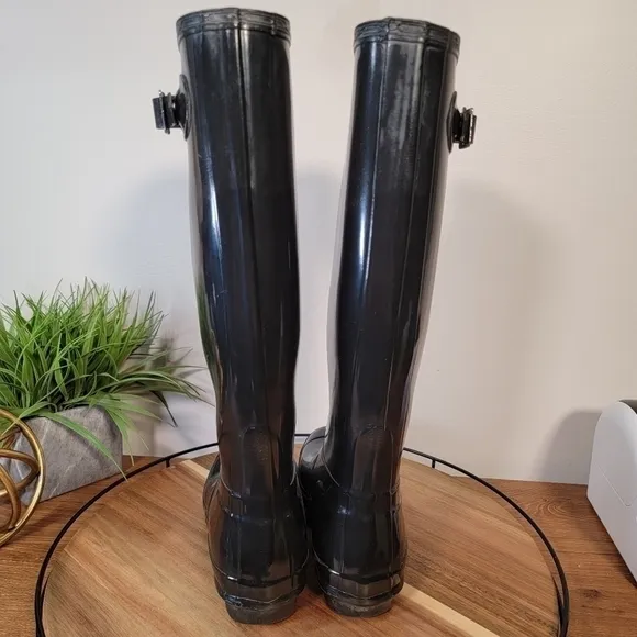 HUNTER Tall Original Rain Waterproof Boots, Black Gloss Women's Size 8