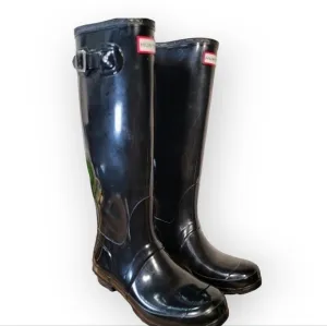 HUNTER Tall Original Rain Waterproof Boots, Black Gloss Women's Size 8