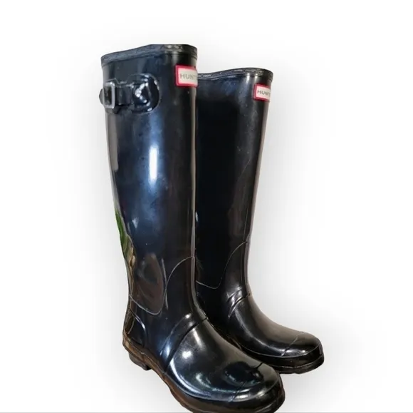 HUNTER Tall Original Rain Waterproof Boots, Black Gloss Women's Size 8