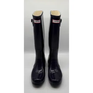 Hunter Womens OG Tall Navy Adjustable Gloss Waterproof Rain Boots SIZE 10 EUC