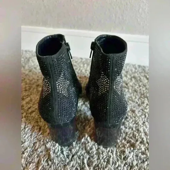 INC black ankle booties encrusted with crystals and stars size 6 1/2m bedazzled