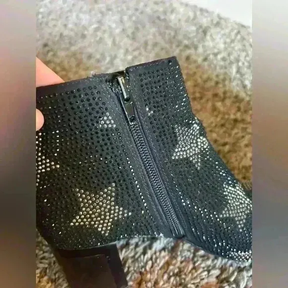 INC black ankle booties encrusted with crystals and stars size 6 1/2m bedazzled