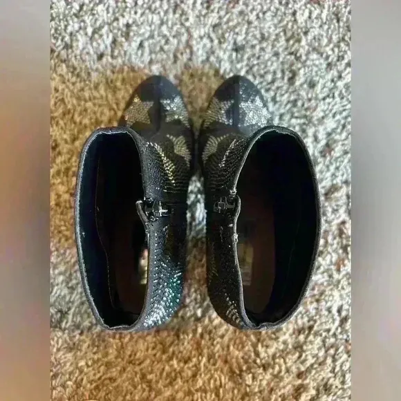 INC black ankle booties encrusted with crystals and stars size 6 1/2m bedazzled