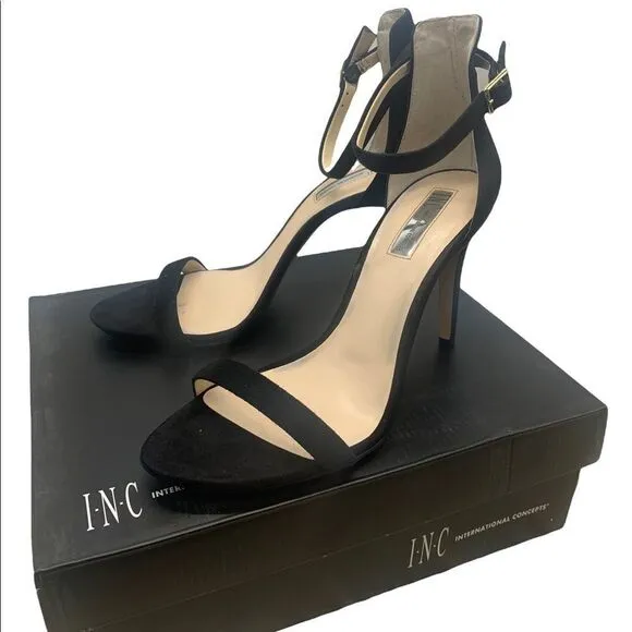 INC Womens Roriee Suede Ankle Strap Dress Sandals Black 10 Medium (B,M)