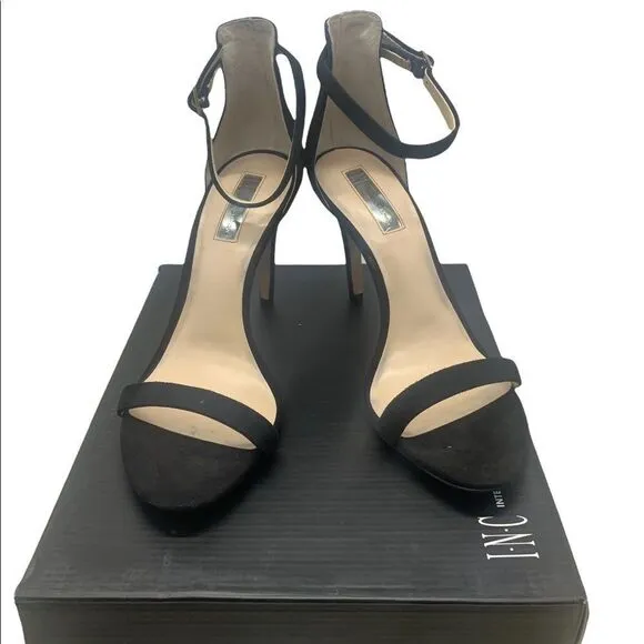 INC Womens Roriee Suede Ankle Strap Dress Sandals Black 10 Medium (B,M)