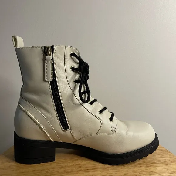 Ivory Cole Haan Camea Waterproof Leather Combat Boots Women’s Size 6.5 B