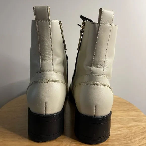 Ivory Cole Haan Camea Waterproof Leather Combat Boots Women’s Size 6.5 B