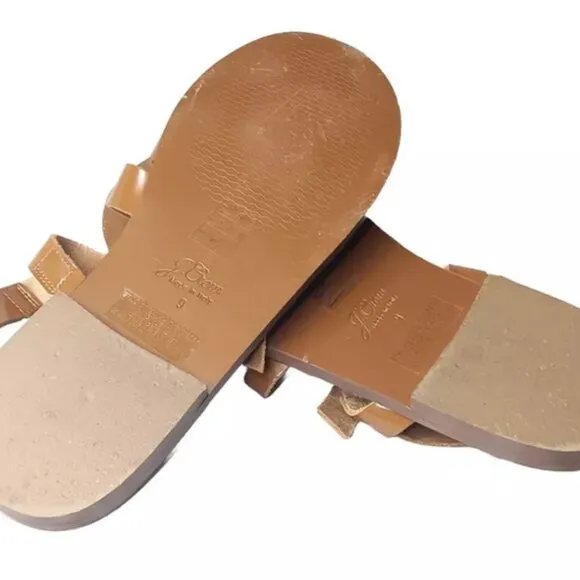 J CREW Fisherman Sandals in Shiny Spazzolato Leather Brown Sz 9  Women's Shoes