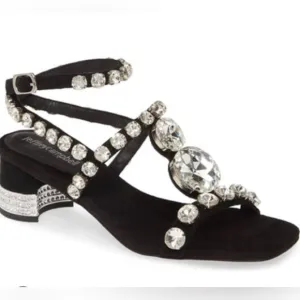 Jeffrey Campbell Anastas Jeweled Black Suede Sandals.