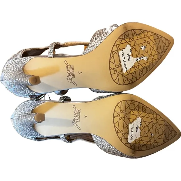 JEWEL BADGLEY MISCHKA Satin Rhinestone Strappy Evening Cocktail Pump Sz 5 $179