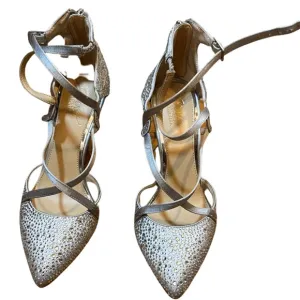 JEWEL BADGLEY MISCHKA Satin Rhinestone Strappy Evening Cocktail Pump Sz 5 $179