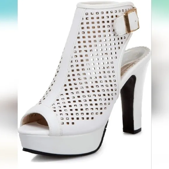 Jieeme White cutout Heeled Sandals Women's Size 8