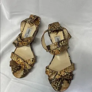 Jimmy Choo Authentic Brown Snakeskin print wedge Sandals shoes new