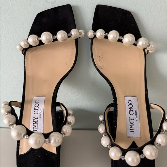 Jimmy Choo Black Pearl-Embellished Women's Sandals