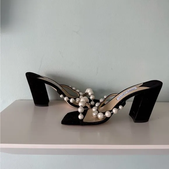 Jimmy Choo Black Pearl-Embellished Women's Sandals