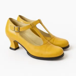 John Fluevog Yellow Gracias Wearever Leather Mary Jane Sculpted Heels Size 6