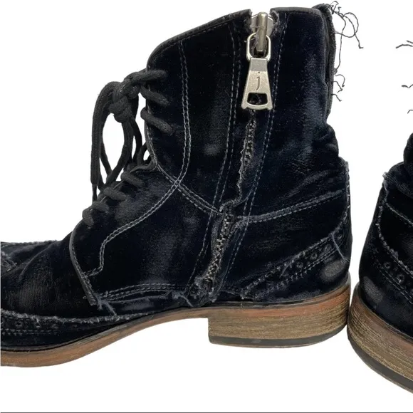John Varvatos Fleetwood Black Velvet Wingtip Boots Mens Size 7 Distressed Italy