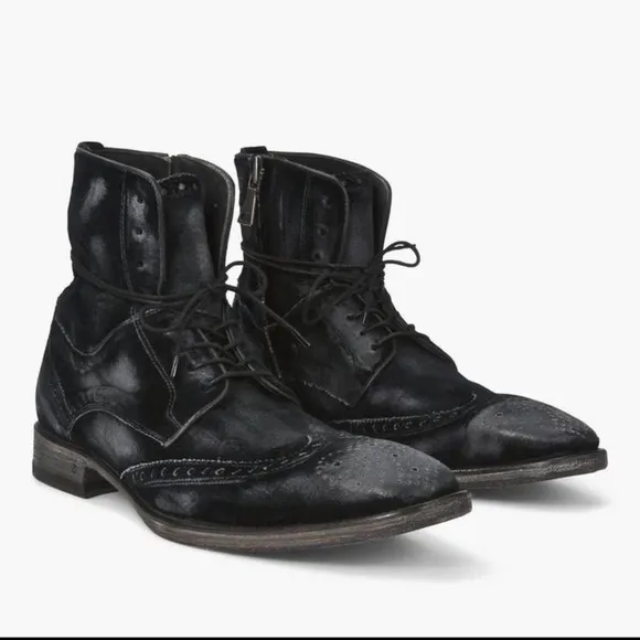 John Varvatos Fleetwood Black Velvet Wingtip Boots Mens Size 7 Distressed Italy