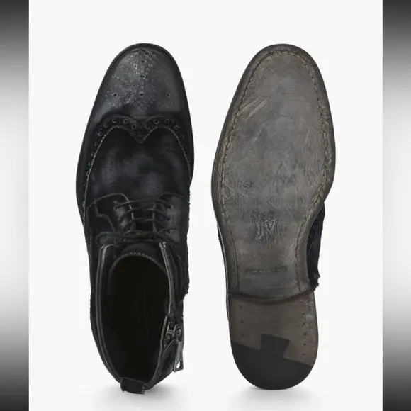 John Varvatos Fleetwood Black Velvet Wingtip Boots Mens Size 7 Distressed Italy