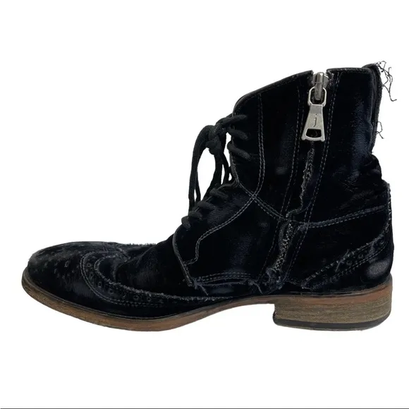 John Varvatos Fleetwood Black Velvet Wingtip Boots Mens Size 7 Distressed Italy
