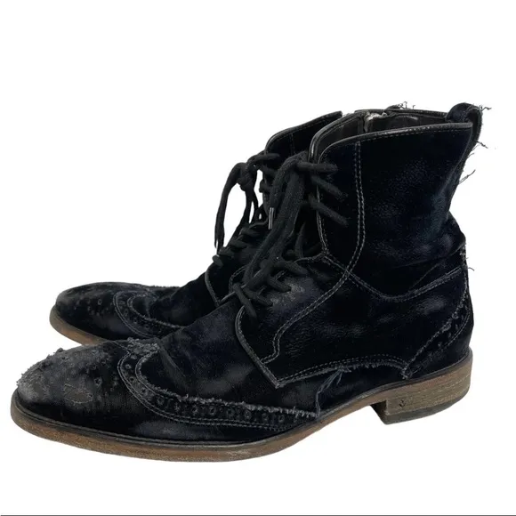 John Varvatos Fleetwood Black Velvet Wingtip Boots Mens Size 7 Distressed Italy