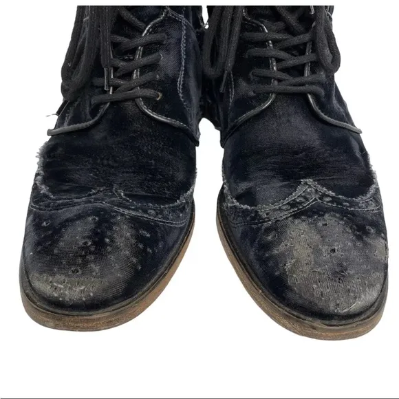 John Varvatos Fleetwood Black Velvet Wingtip Boots Mens Size 7 Distressed Italy